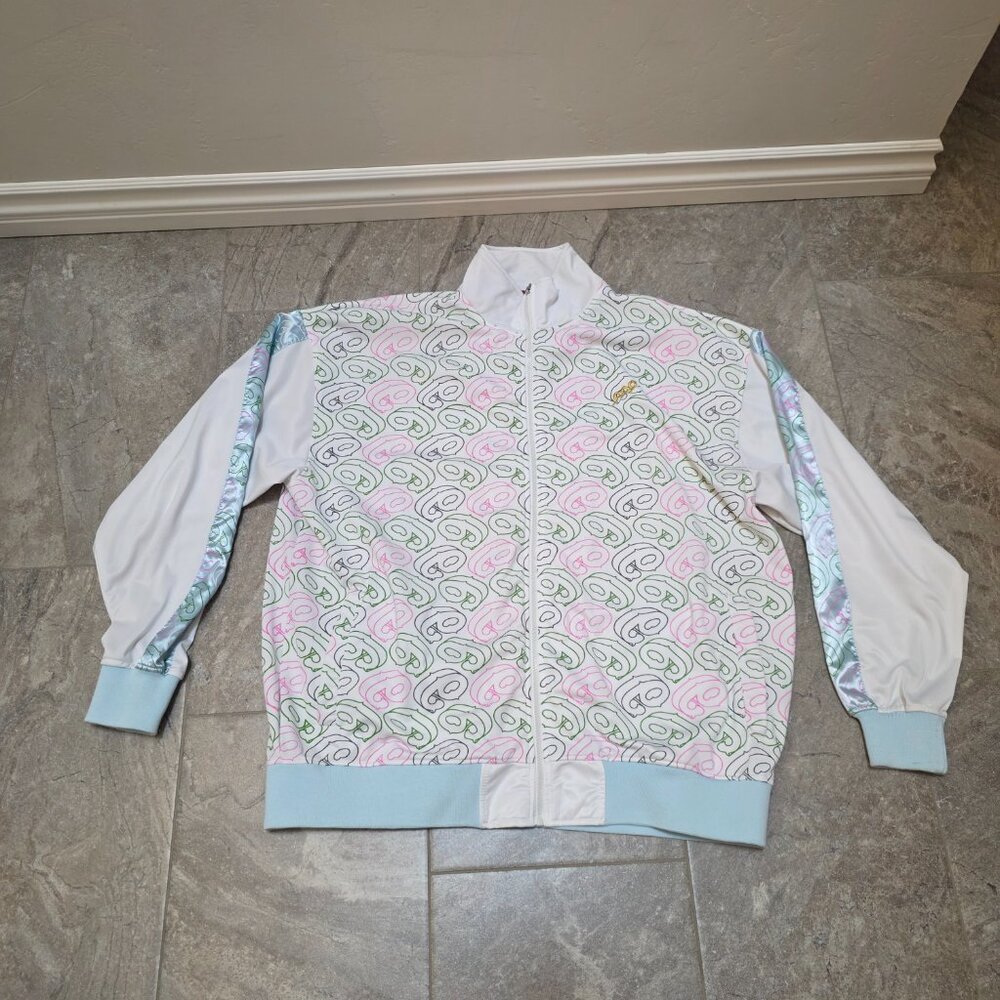 Gino Green Global Bedazzled White, blue , And pink  black Zippered  Jacket 3XL